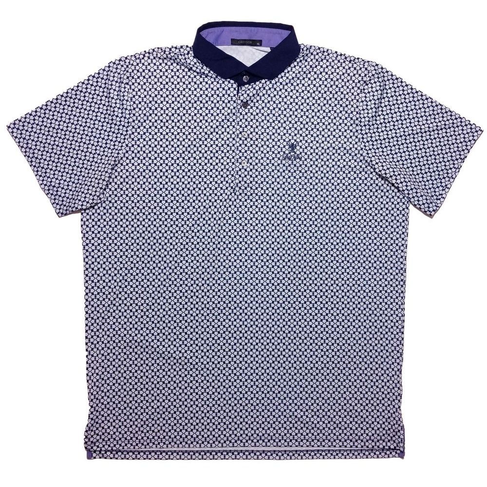 GREYSON Lake Nona CC Performance Polo Shirt Blue Geometric All Over AOP XL‎